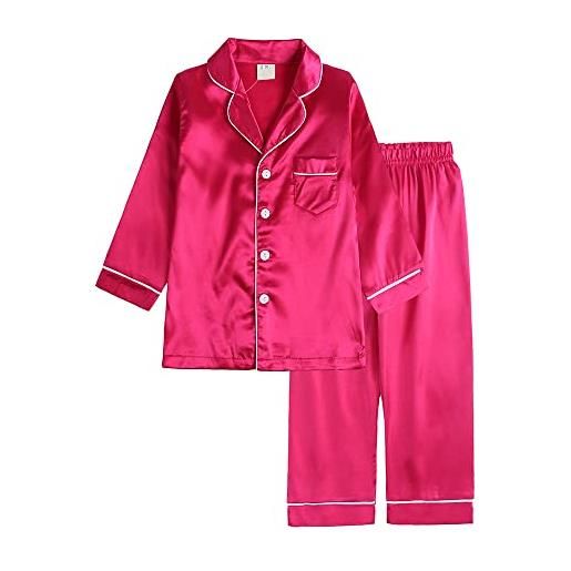 Verve Jelly del bambino del bambino della ragazza dei pigiami a due pezzi set manica lunga bottoni imbottiture camicia top pantaloni degli indumenti da notte vestiti rosa rosso 110 3-4 anni