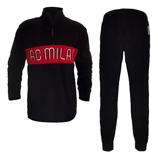 AC Milan pigiama uomo full zip in pile prodotto ufficiale art. Mi14134 (nero, xxl)
