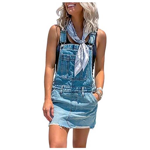 Onsoyours abito gonna donna in denim salopette gonna donna elegante jeans overall tuta taglie forti con bretelle e tasche z1 blu 50