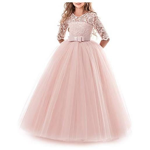 TTYAOVO fiore ragazza nozze festa vestire lungo damigella d'onore sfera abito taglia(170) 13-14 anni 785 rosa-c