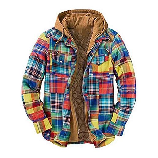 ORANDESIGNE camicia uomo elegante quadri invernale camicetta maniche lunghe giacca con cappuccio casual outwear vintage jacket cappotto giubbotto b 03 xxl