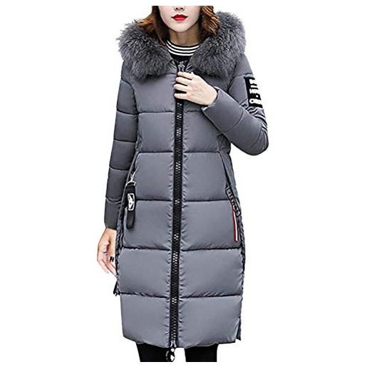 ORANDESIGNE donna invernali giacca lungo caldo cappotto con cappuccio collo di pelliccia casual eleganti piumino parka trench coat outwear marrone 46