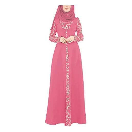 Generic abito tubino da donna elegante per matrimonio, in pizzo arabo, jilbab, caftano, abaya, cuciture islamiche, maxi abbigliamento musulmano, abito da donna elegante, colore: rosa. , xl