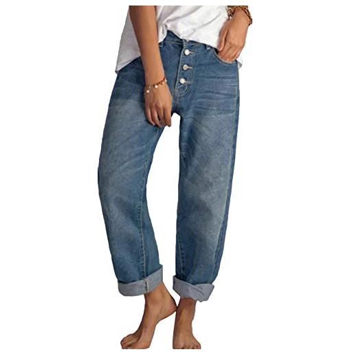 Tomwell donne jeans a zampa di elefante moda pantaloni a zampa di elefante pantaloni a vita alta elasticizzati (xl, blu)