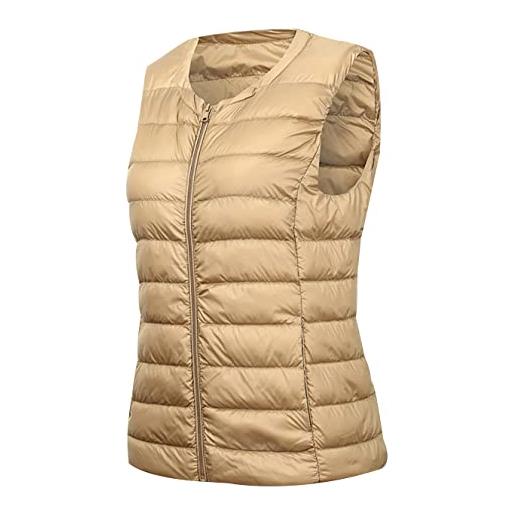 Peuignao gilet piumino smanicato donna leggero gilet piuma donna giubbotto giubbino smanicato donna piumini giacca gilet piumino puffer piume senza maniche donna invernali down vest taglie forti caldo cachi s