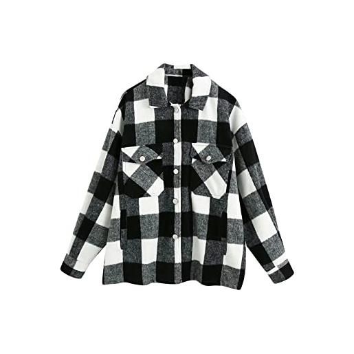 YMING donna casual plaid button down shirts giacca con pocket shackets vintage plaid flanel camicie spazzolate vino rosso xl