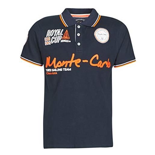 Geographical Norway polo da uomo con logo in gomma impressions chest, back & sleeve embroidery collar buttons (marino, m)