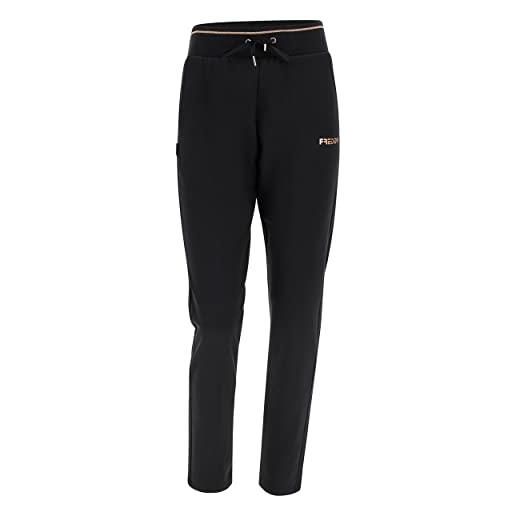 FREDDY - pantaloni sportivi slim fondo dritto e dettagli color rame, donna, nero, extra large