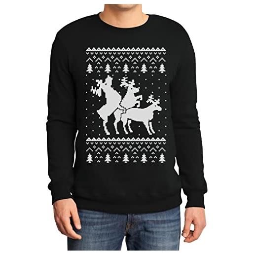 Shirtgeil maglione uomo christmas ugly sweater renne natale threesome felpa uomo small grigio