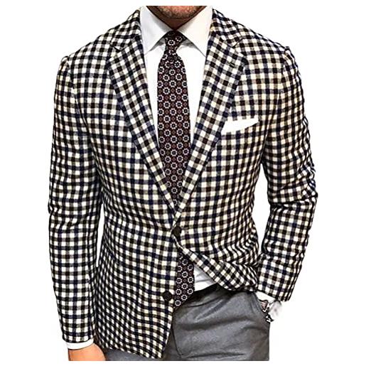 Onsoyours giacca blazer uomo a quadri abito slim fit giacche vintage plaid con button elegante suit cappotto casual affari formale cena blazer f grigio s