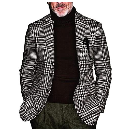 Onsoyours giacca blazer uomo a quadri abito slim fit giacche vintage plaid con button elegante suit cappotto casual affari formale cena blazer c nero xl