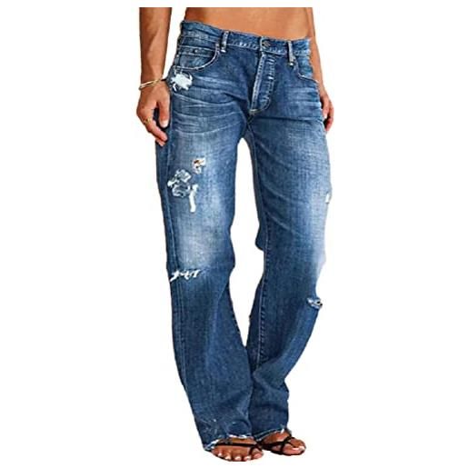 Onsoyours jeans dritti da donna a vita bassa pantaloni in denim alla moda jeans dritto casual strappati pantaloni streetwear con tasche a azzurro xs