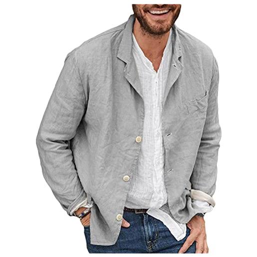Onsoyours giacca da uomo in lino casual blazer da uomo slim fit blazer 3 button suit cappotto solid casual outerwear tops tinta unita blu l