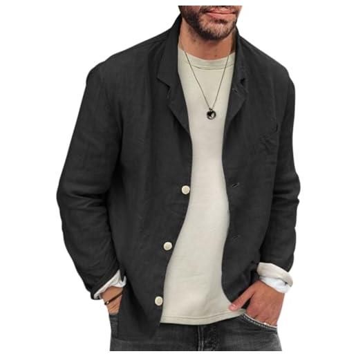 Onsoyours giacca da uomo in lino casual blazer da uomo slim blazer 3 button suit cappotto solid casual outerwear tops tinta unita grigio l