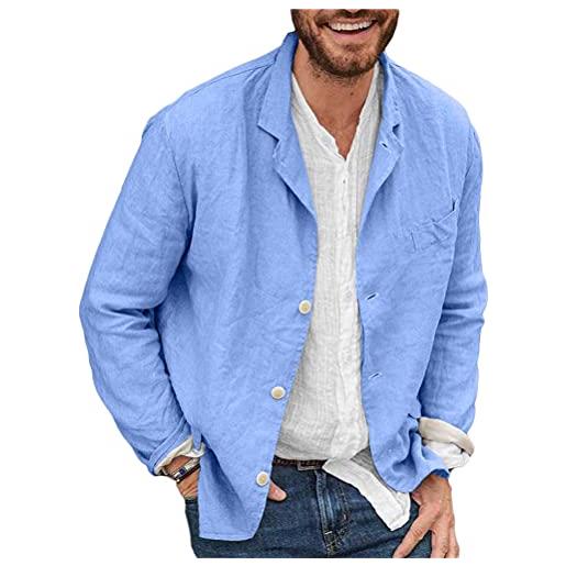 Onsoyours giacca da uomo in lino casual blazer da uomo slim fit blazer 3 button suit cappotto solid casual outerwear tops tinta unita rosa m