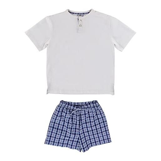 Allegrino pigiama corto puro cotone bambino (quadro bianco blu giallo, 10 anni)