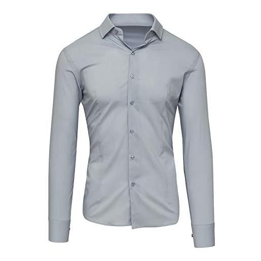 Evoga camicia uomo aderente super slim fit elegante casual elasticizzata in cotone stretch (l, 2 bianco)
