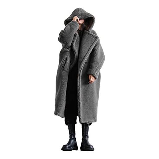 ORANDESIGNE cappotti giacca donna pelliccia artificiale giacca calda felpa con cappuccio di capispalla cardigan invernale casuale elegante taglie parka grigio s