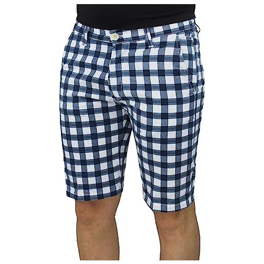 Evoga pantaloni corti uomo casual basic shorts jeans bermuda estivi slim fit (48, blu bianco a quadri)