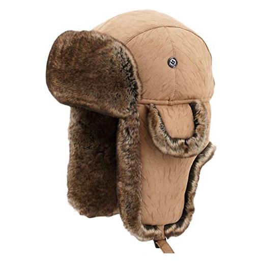 Insun unisex cappello aviatore pelle scamosciata cappello invernale ushanka cosacco in finta pelliccia cammello stampato l
