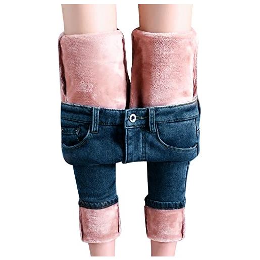 Loalirando jeans imbottiti da donna pantaloni invernali a vita alta slim fit jeans elastici in tinta unita caldo stile classico moda autunnale e invernale (grigio, 36)