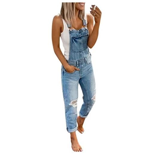Onsoyours salopette donna jeans retrò in denim lunga regolabile cinturino senza maniche tute baggy pantaloni dungarees overall jumpsuit con tasche e blu. Scuro m