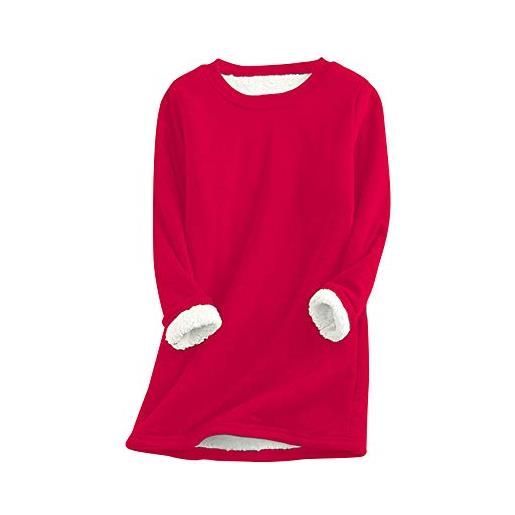 EFOFEI donna camicia in pile foderata con stampa gatto più in pile top quotidiano casual caldo maglione in cashmere di agnello camicie a maniche lunghe s
