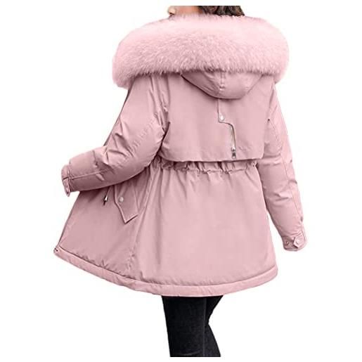 Minetom cappotto invernale da donna piumino giacca invernale lungo trench giubbotto corto giubbino con pelliccia ecologica cappuccio d cachi m