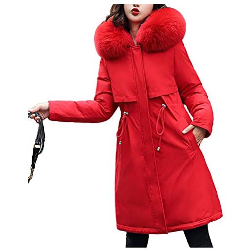 Minetom cappotto invernale da donna piumino giacca invernale lungo trench giubbotto corto giubbino con pelliccia ecologica cappuccio a rosso xxl