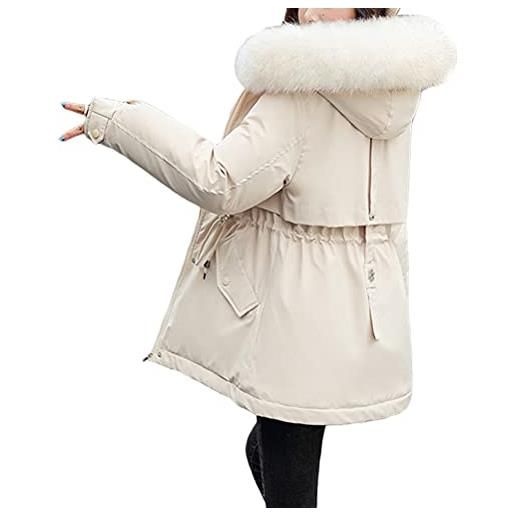 Minetom cappotto invernale da donna piumino giacca invernale lungo trench giubbotto corto giubbino con pelliccia ecologica cappuccio a verde l