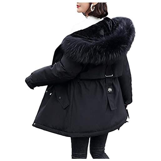 Minetom cappotto invernale da donna piumino giacca invernale lungo trench giubbotto corto giubbino con pelliccia ecologica cappuccio a blu 3xl