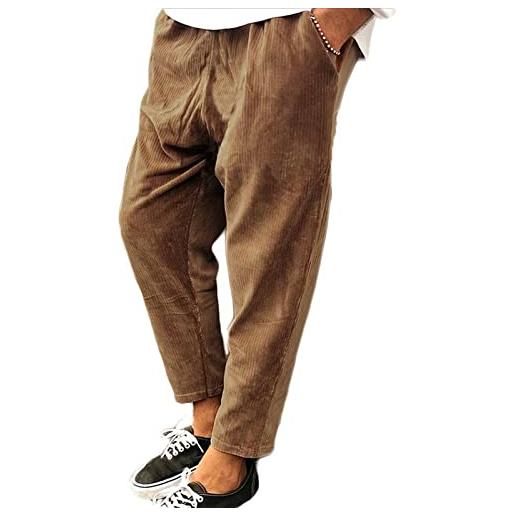 Chahuer pantaloni di velluto a coste da uomo pantaloni corti con tasche dritte casuali larghi alla moda retrò in velluto a coste tinta unita marrone s