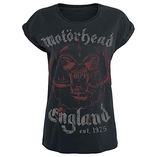 Motörhead england donna t-shirt nero s 100% cotone regular