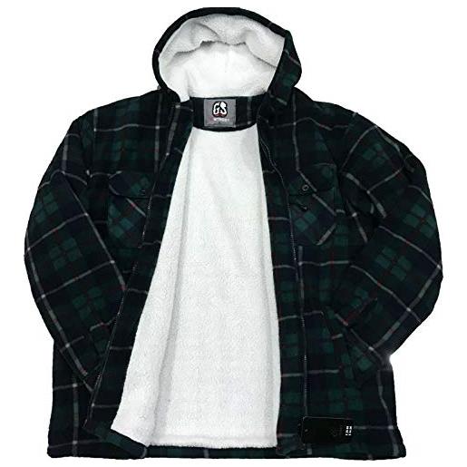 Smart wear clothing Limited camicie imbottite da uomo lumberjack con cappuccio in flanella a quadri spesso trapuntato, abbigliamento da lavoro caldo termico in pile foderato top casual cappotto taglia m-xxl, verde, xl