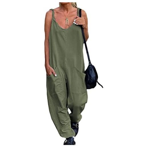 Onsoyours donna estate retrò salopette a senza maniche jumpsuit a tinta unita moda larga gamba tuta elegante pantaloni larghi senza casual con tasche b marrone xl