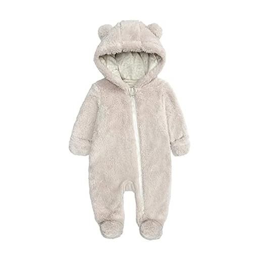 Verve Jelly baby cute 3d bear warmer snowsuit cotton fleece pagliaccetto con cappuccio tuta con cerniera tuta a maniche lunghe per neonate ragazzi beige 6-9 mesi