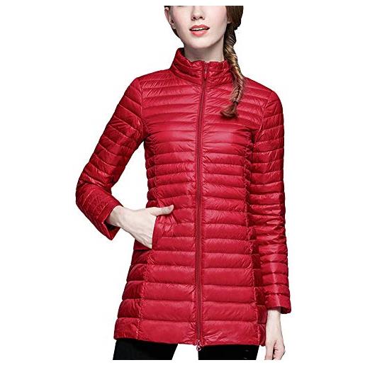 ZiXing giacca da donna lunga piumino di inverno ultra leggero cappotto parka giacche rosso xs