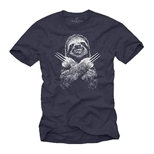 MAKAYA maglietta uomo stampa divertenti animal bradipo - sloth t-shirt wolverine regali raggazo bambino grigio taglia xxxxxl