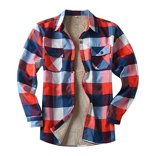 Minetom camicia da uomo in stile casual da boscaiolo plaid flanella a quadri camicia imbottita da lavoro di cotone cappotto invernale o rosso m