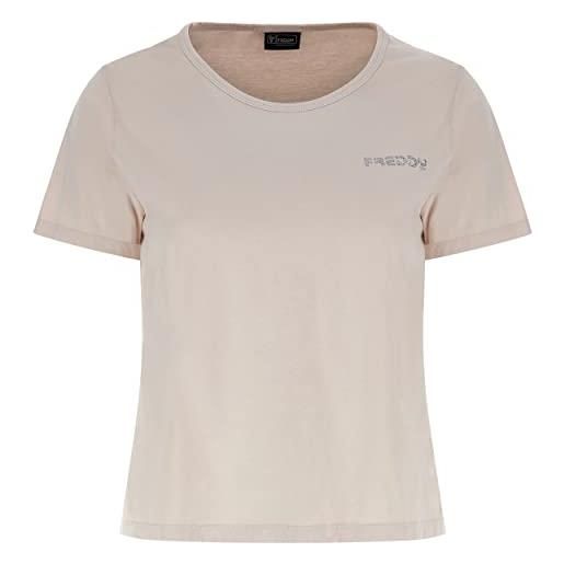 FREDDY - t-shirt crop top comfort in jersey leggero, beige, medium