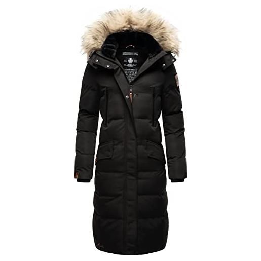 Marikoo cappotto invernale da donna caldo trapuntato lungo con pelliccia sintetica rimovibile e cappuccio stella di neve xs-xxl, nero , xl