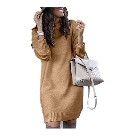 ShangSRS maglioni donna collo alto maglione vestito maglioni pullover manica lunga felpa inverno attività informali (kaki, l)