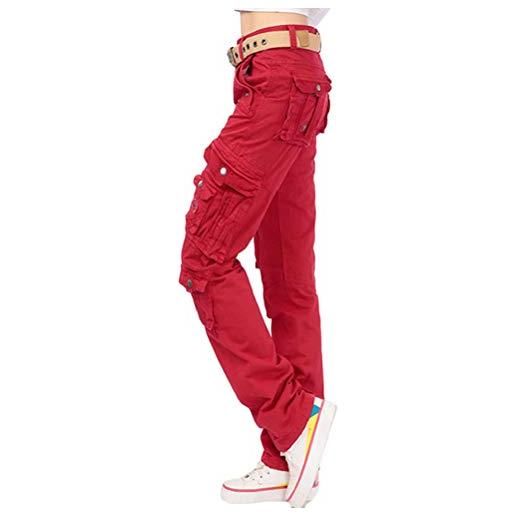 Onsoyours donna moda pantaloni casual cargo pantaloni multi tasche tinta unita jogging slim fit militare trouser rosso xx-large