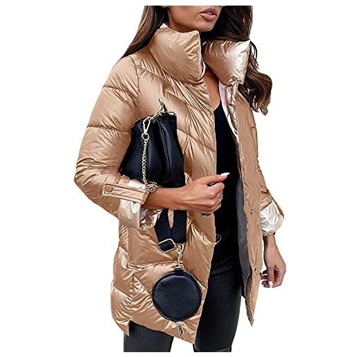 Onsoyours donna giacca trapuntata piumino metallizzata scintillante alzato collare giacconi invernali con cerniera giacche cappotti gilet a champagne s