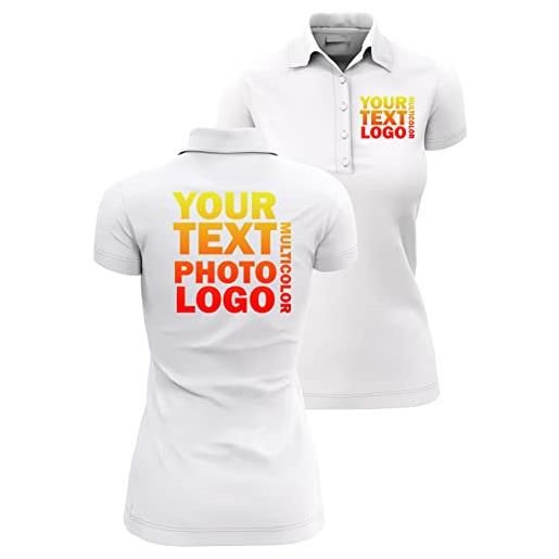 lepni.me polo da donna fit con logo aziendale personalizzato davanti e dietro di foto e testo | abbigliamento da lavoro | uniforme | golf (m rosa vivo multicolore)