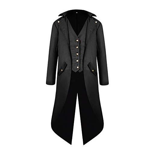 PengGengA giacca uomo lunga nero gotico steampunk cappotto lungo tailcoat cappotto per vittoriano halloween costume viola m