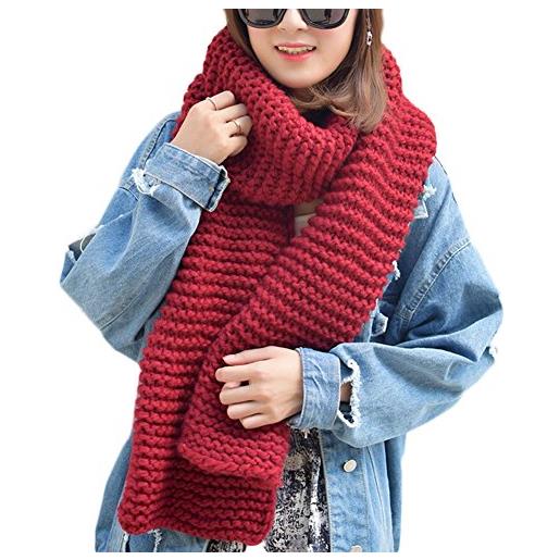 DELEY unisex coppia sciarpe invernali maglia lana grosso cavo caldo spessore reversibile grande stole scialli mantella natale regali rosso