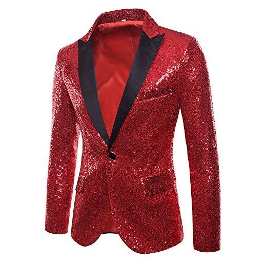 Homebaby Uomo blazer classic brillantini con paillettes glitterati giacca da abito elegante fiesta maniche lunghe colletto cappotto fashion formale casual lavoro pulsante completo (l, nero)