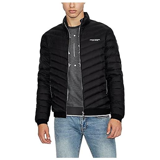 ARMANI EXCHANGE giacca trapuntata con cappuccio e cerniera, logo milano/new york, nero/melange grigio b, xxl uomo