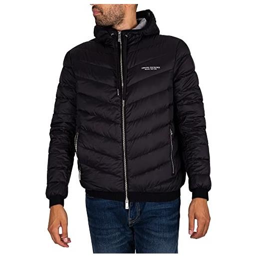 Armani Exchange giacca trapuntata con cappuccio e cerniera, logo milano/new york, nero/melange grigio b, xxl uomo